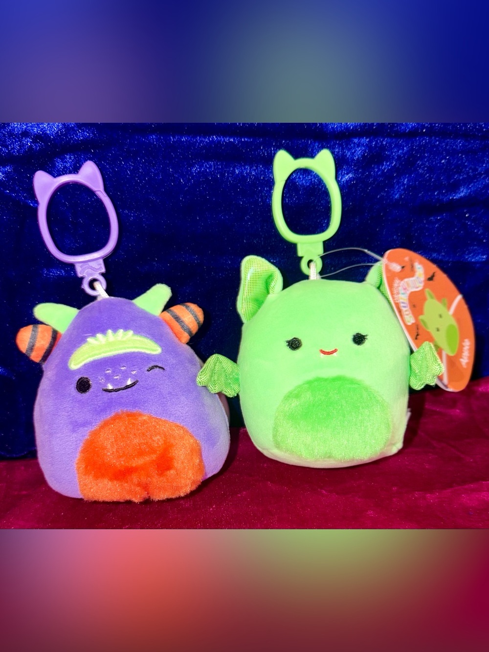 Squishmallows Purple & Green Monster Clip-On Plush Duo